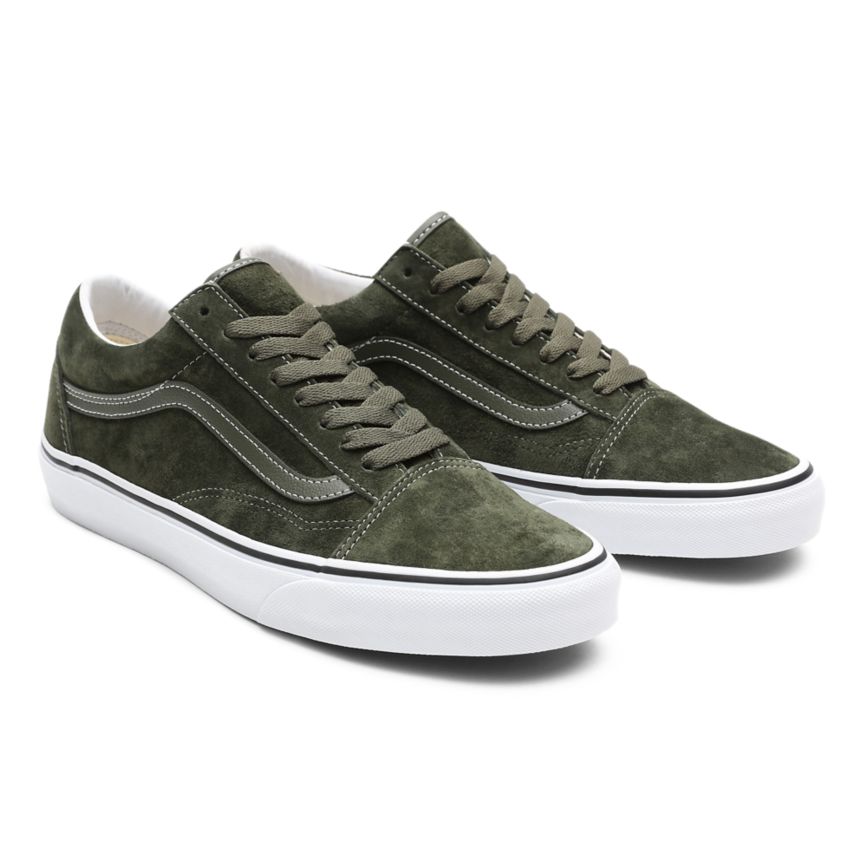 Women's Vans Pig Suede Old Skool Low Top Shoes India - Olive/White [IT3742815]